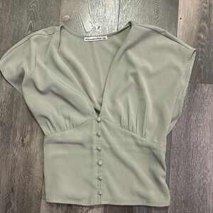 Green Short Sleeve Corset Button Up Top